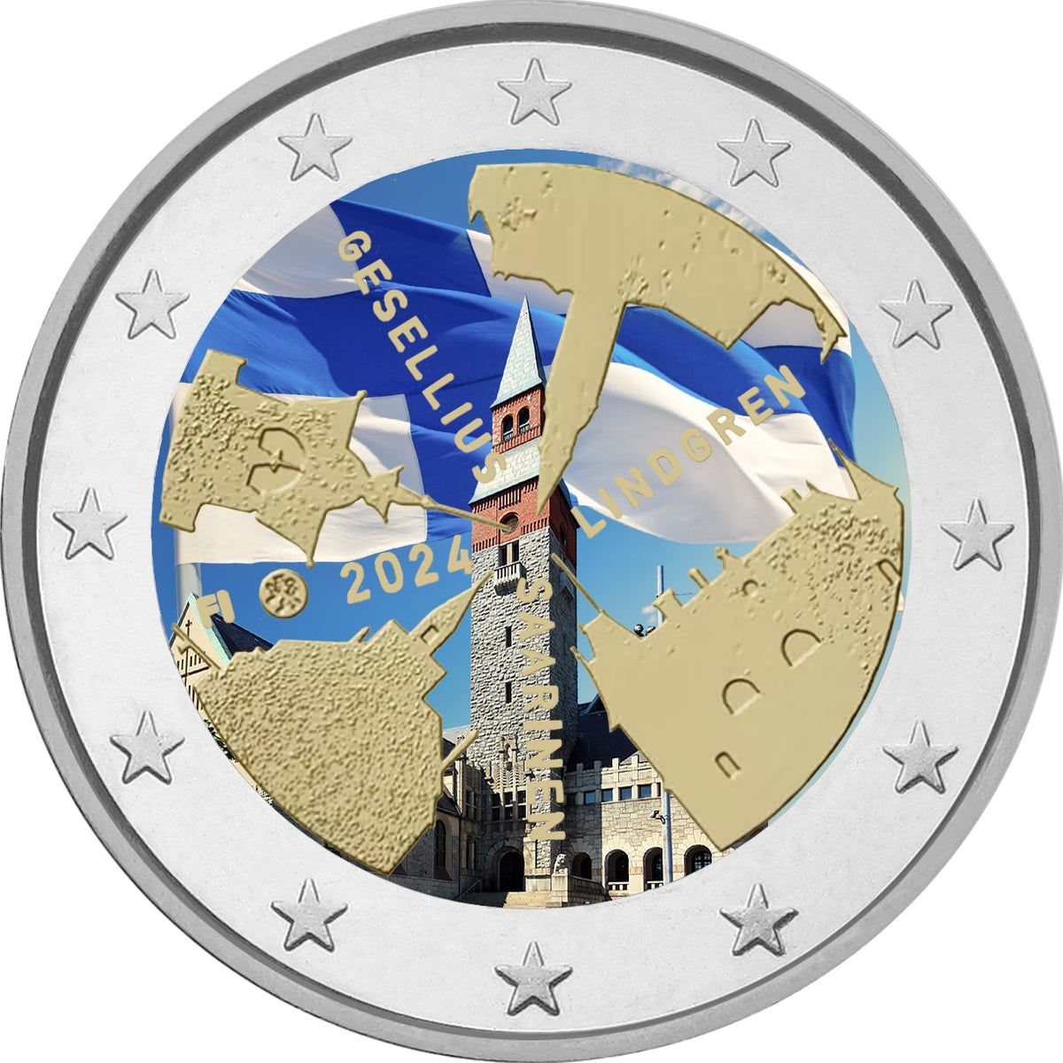 Pièce de 2 Euro Colorée Gesellius- Lindgren-Saarinen Finlande 2024