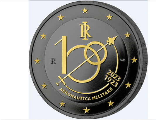 2 € Ruthénium 24K Italie 100 ans de l'Armée de l'Air 2023