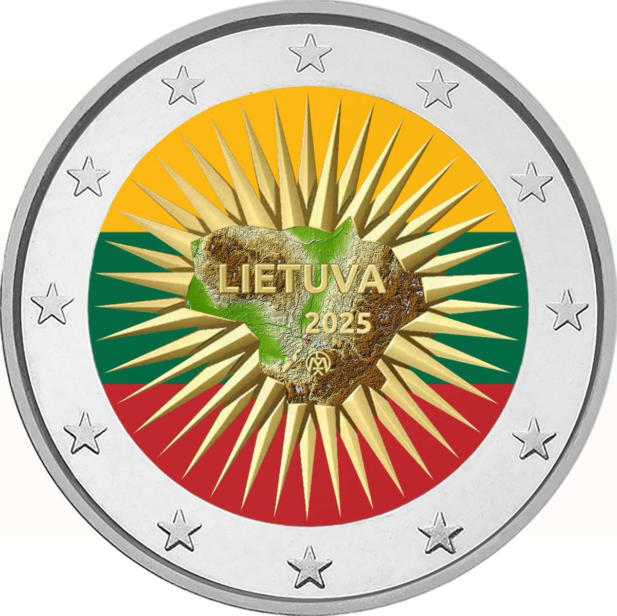 Pièce commémorative colorée de 2 euros – Défense de la Lituanie 2025