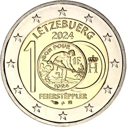 2 euros Luxembourg 2024 100 ans depuis l'introduction des pièces en franc luxembourgeois à l'effigie du Feierstäppler