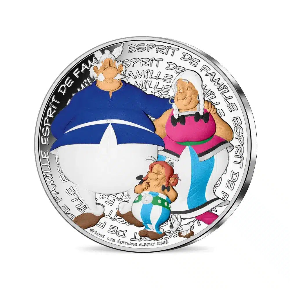 Pièce de 50 € en argent, à l'effigie de la famille Astérix, avec des couleurs, France 2022