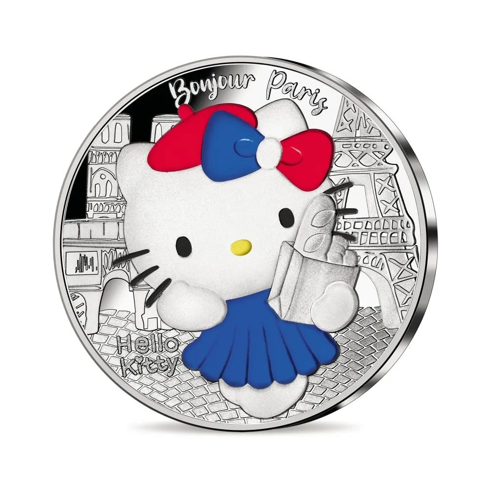 Pièce Hello Kitty Parisienne de 10 € en argent 999/1000, qualité Belle Épreuve, colorée, millésime 2024