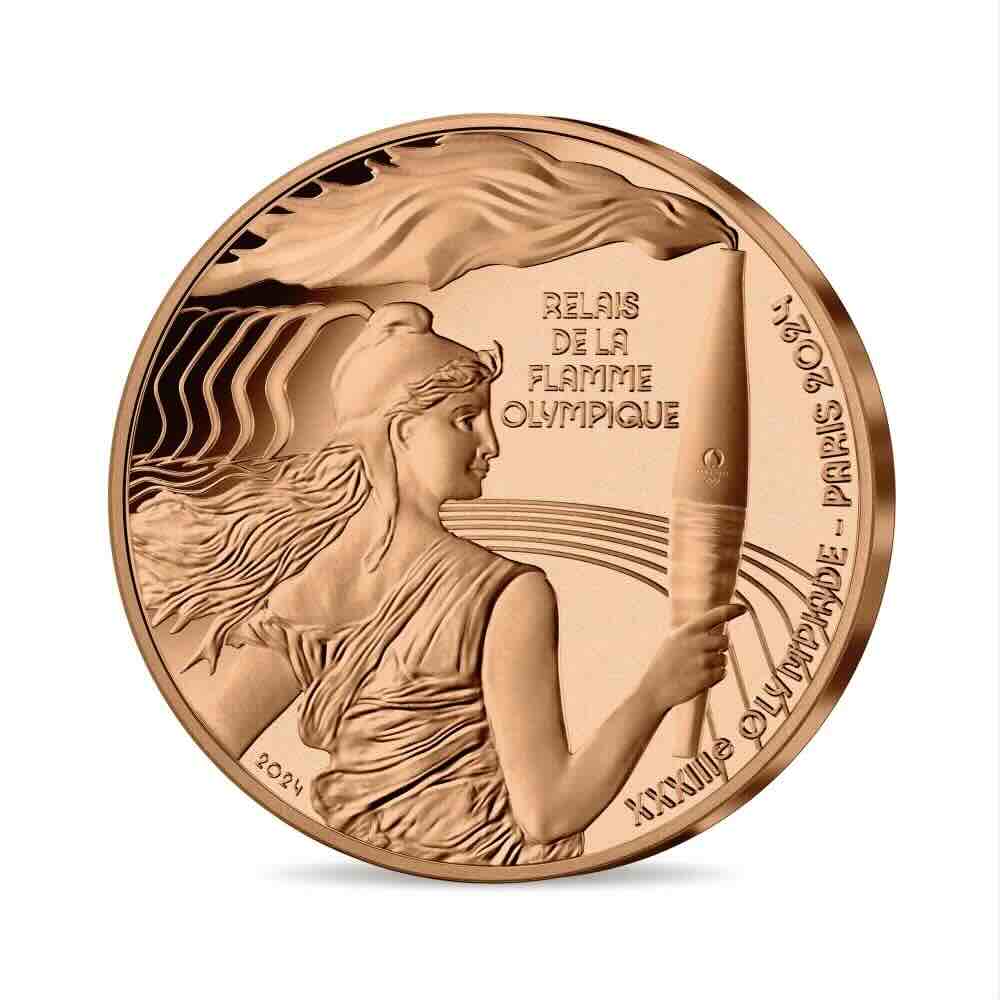 Pièce de 1/4 € en cuivre, relais de la flamme olympique, Jeux olympiques de Paris 2024, France 2024