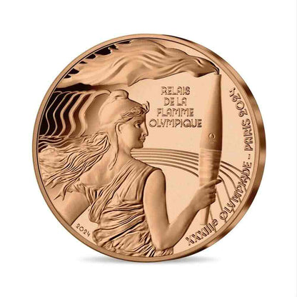 Pièce de 1/4 € en cuivre, relais de la flamme olympique, Jeux olympiques de Paris 2024, France 2024