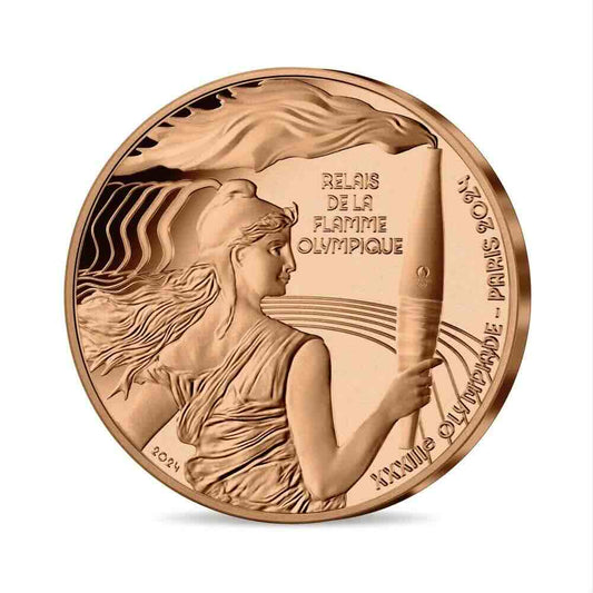 Pièce de 1/4 € en cuivre, relais de la flamme olympique, Jeux olympiques de Paris 2024, France 2024