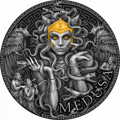 Pièce d'argent 2 oz « Méduse » Argent 999 Or Cameroun 2023