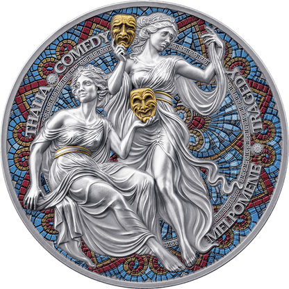 Pièce de 2 oz en argent 999 à l'effigie de Thalia et Melpomène, 9 Muses, Cameroun 2025