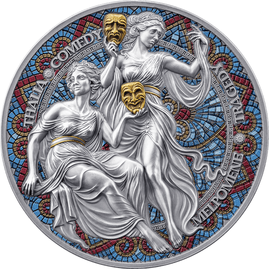 Pièce de 2 oz en argent 999 à l'effigie de Thalia et Melpomène, 9 Muses, Cameroun 2025