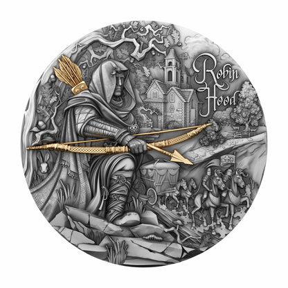 Pièce d'argent 2 oz « Robin des Bois » Argent 999 Or Cameroun 2024