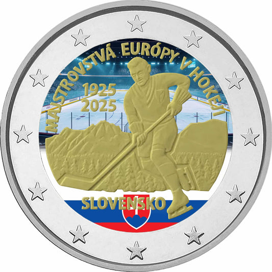 Billet coloré de 2 euros 2025, commémorant le 100e anniversaire du 1er Tournoi international de hockey sur gazon en Slovaquie