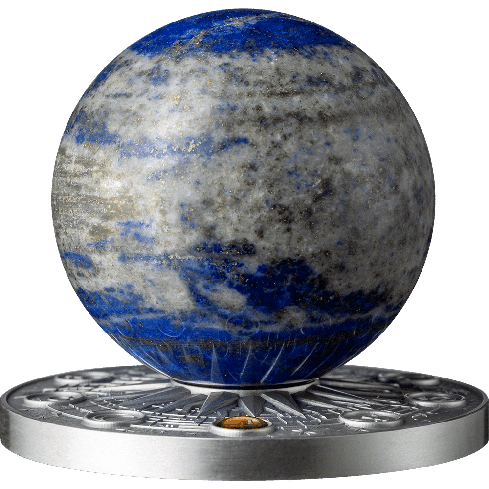 Pièce de 2 oz Système solaire - Terre Argent 999 Or Sphère Lapis-lazuli Ghana 2024
