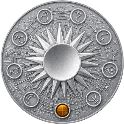 Pièce de 2 oz Système solaire - Terre Argent 999 Or Sphère Lapis-lazuli Ghana 2024