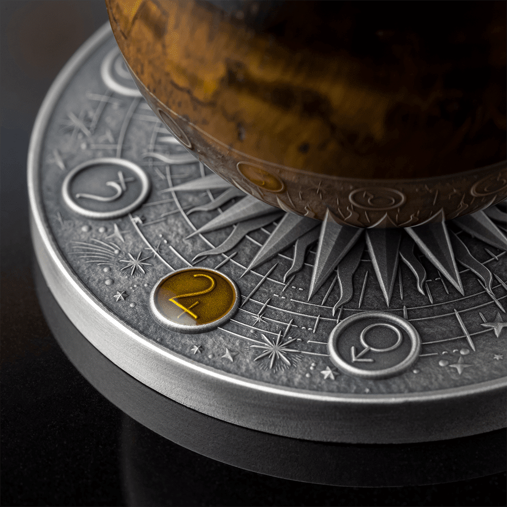 Pièce de monnaie Jupiter du système solaire, œil de tigre, 2 oz argent, or 999, Ghana 2025