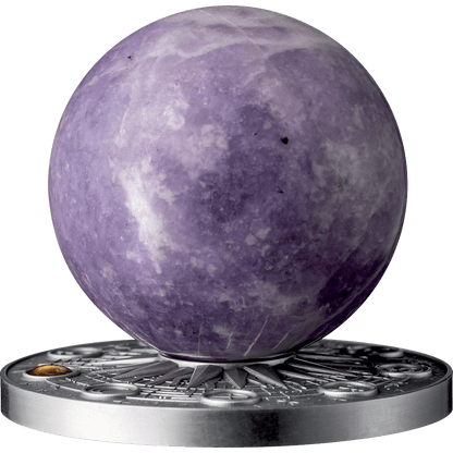Prévente de la pièce de 2 oz Système solaire - Mercure - Argent 999 Or Sphère Lépidolite Ghana 2024
