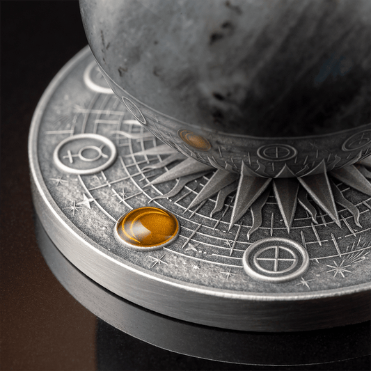 Prévente de la pièce de monnaie Système solaire Lune Labradorite 2oz Argent Or 999 Ghana 2025