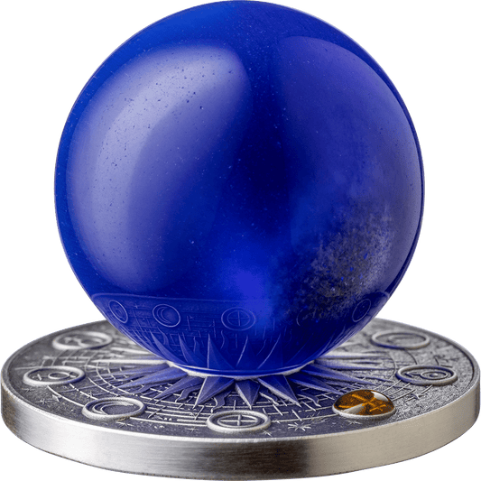 Prévente de la pièce Neptune du système solaire, œil de chat bleu, 2 oz argent, or 999, Ghana 2025
