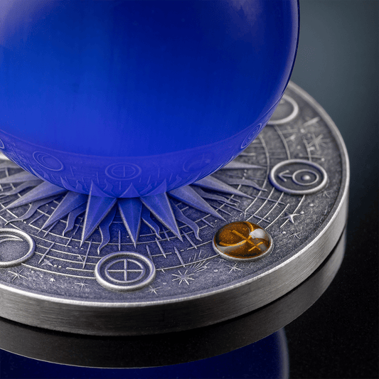 Prévente de la pièce Neptune du système solaire, œil de chat bleu, 2 oz argent, or 999, Ghana 2025