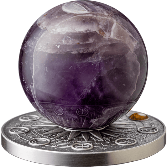 Prévente de la pièce Saturne du système solaire en améthyste, 2 oz argent 999 or Ghana 2025