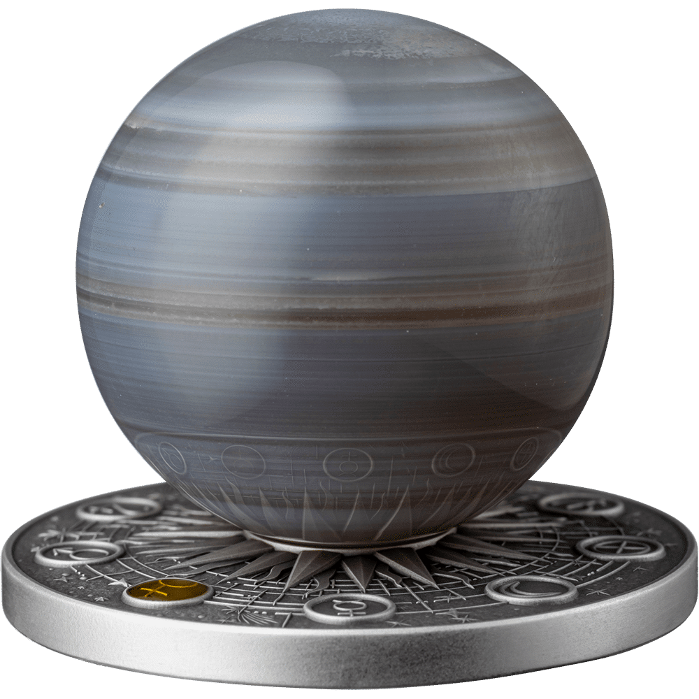 Pièce de monnaie en agate Vénus du système solaire, 2 oz argent 999 or, Ghana 2025