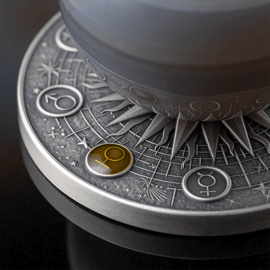 Pièce de monnaie en agate Vénus du système solaire, 2 oz argent 999 or, Ghana 2025