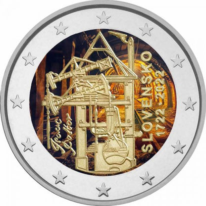 2 €, coloré, 300 ans de la première locomotive à vapeur, Slovaquie, 2022
