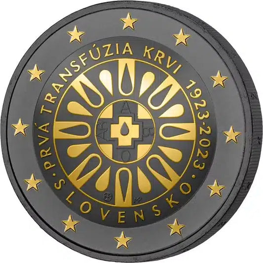 Pièce de 2 € en ruthénium 24 carats, Slovaquie, 100 ans de don de sang 2023