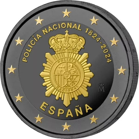 Pièce de 2 euros en or ruthénium AURU Espagne 200 ans de la Police nationale 2024