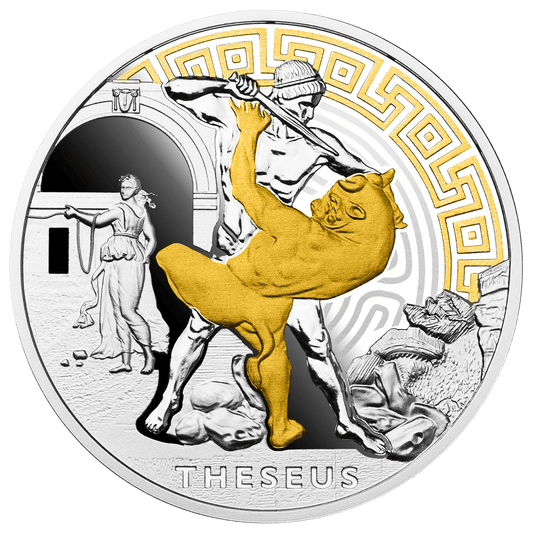 Thésée, héros de la mythologie, 1 oz d'argent 999, 2 $, Niue 2024