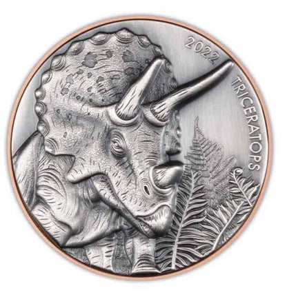 Pièce bimétallique Triceratops géante de 60 000 carats, cuivre et argent, 2022
