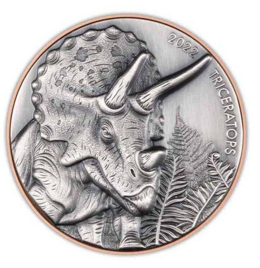 Pièce bimétallique Triceratops géante de 60 000 carats, cuivre et argent, 2022