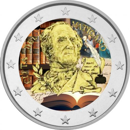 Pièce de 2 euros colorée, Vatican, 2023, 150e anniversaire de la mort d'Alessandro Manzoni