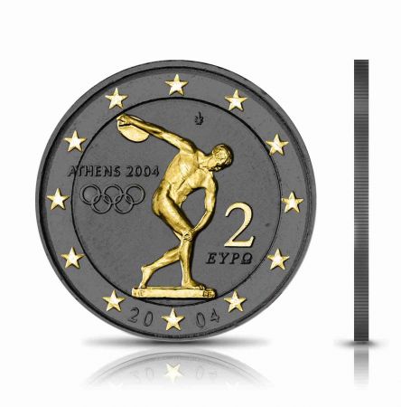 Collection de 9 pièces de 2 euros en or ruthénium, Grèce, 2004-2023