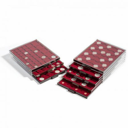 Boîte à pièces à 35 compartiments pour capsules de 26 mm de diamètre – Couleur tabac