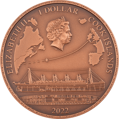 Pièce de 1 dollar Titanic 100 ans en cuivre, Îles Cook 2022