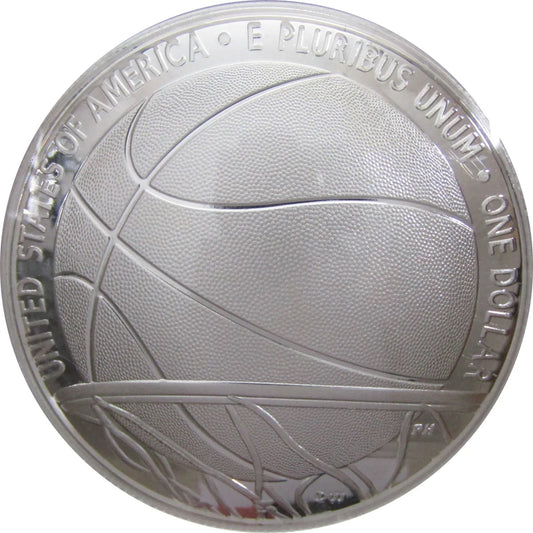Dollar en argent 1 $ – Pièce commémorative du Temple de la renommée du basketball – Argent 999 (États-Unis)