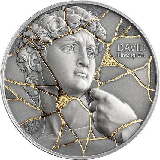 Pièce de monnaie DAVID Kintsugi en argent 2 oz 999 – Cameroun 2025