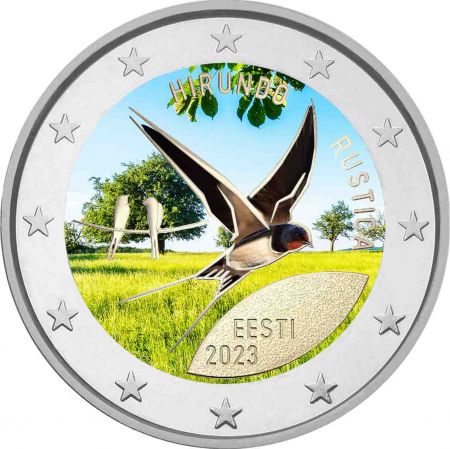 2 euros, Hirondelle rustique en couleur, Estonie, 2023