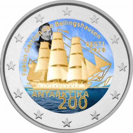 2 euros, couleur, 200 ans de la découverte de l'Antarctique, Estonie, 2020