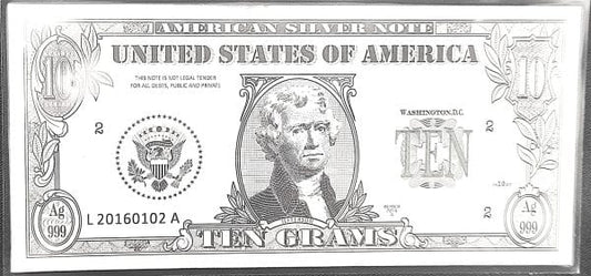 Billets de banque américains en argent – Argent 999, 10 g, qualité Belle Épreuve