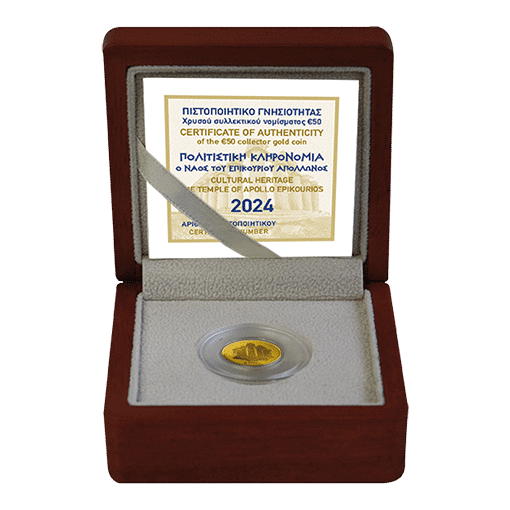 Pièce de collection en or 50 euros 24 carats – Patrimoine culturel, Temple d'Apollon, Grèce 2024