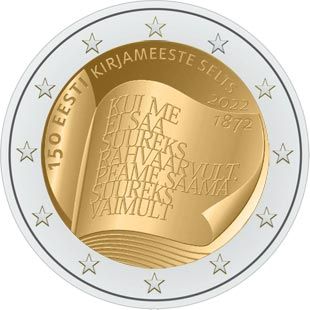 2 €, 150e anniversaire de la fondation de la Société littéraire estonienne, Estonie, 2022