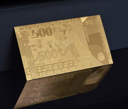 Grèce, 500 drachmes, billet de banque, feuille d'or 24 carats