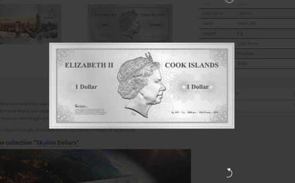Billets de banque en argent 999, collection Skyline des Îles Cook, 1 $