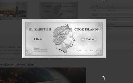 Billets de banque en argent 999, collection Skyline des Îles Cook, 1 $