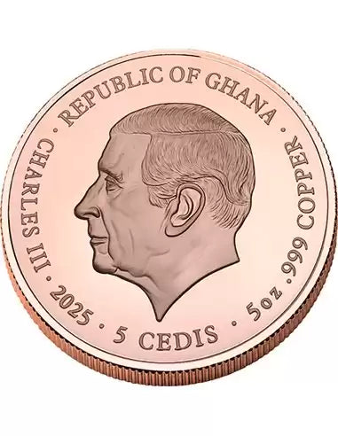 Pièce de 5 cedis en bronze (5 oz) - Énorme pièce de 5 ¢ - Saint Georges et le Dragon - Ghana 2025