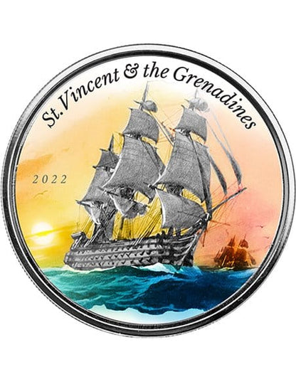 Saint-Vincent, navire attaqué, couleur, 1 oz argent 999 Proof, 2022