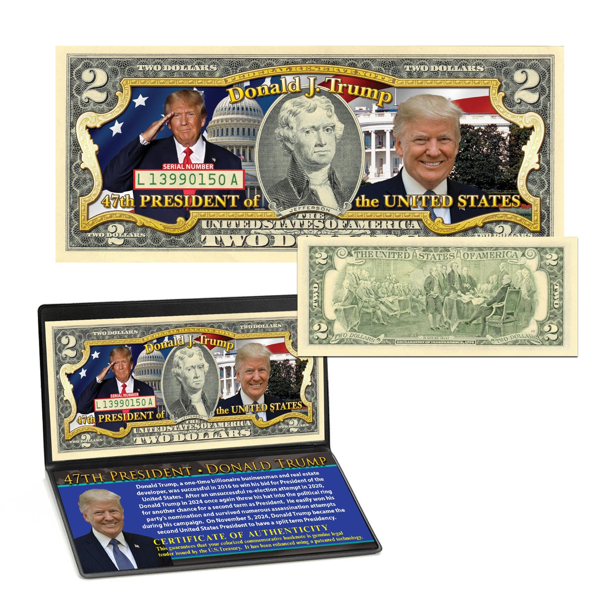 Ensemble de 2 billets de 2 $ du président Trump, États-Unis, 2025