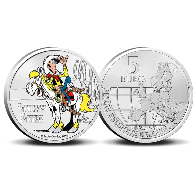 Belgique 5 euros Lucky Luke coloré CU/NI B.U. 2024