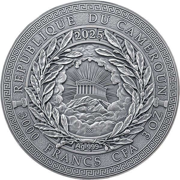 Pièce d'argent 3 oz « Zeus », finition antique, 3 000 francs CFA, Cameroun 2025